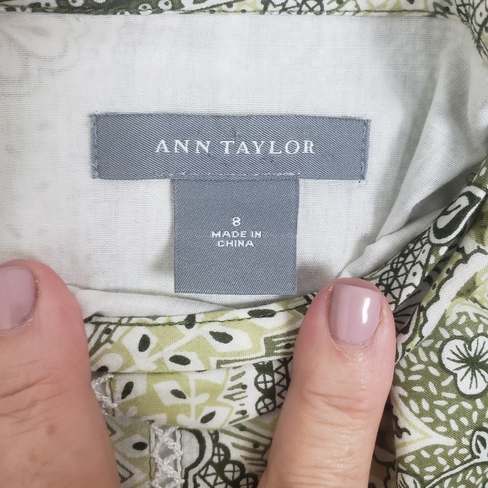 Ann Taylor green and cream cotton skirt D6 - Picture 4 of 5